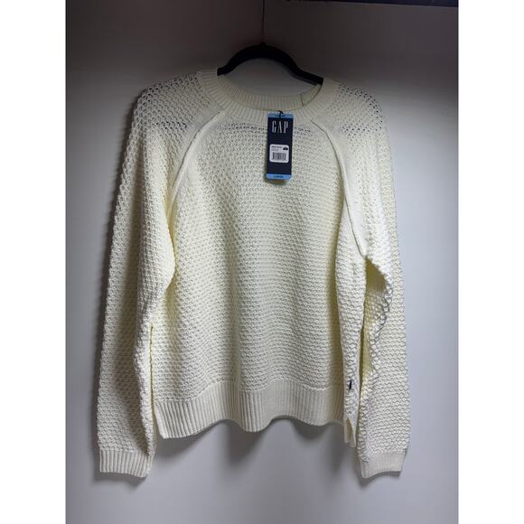 Gap Women’s Textured Sweater Sz L Marshmallow Loose Knit New Split Side - Picture 7 of 11